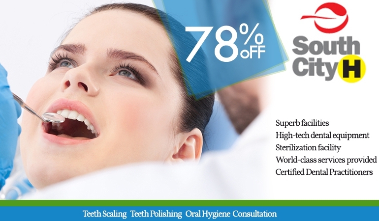 Get a Scaling and Polishing + Root Planning + Bleeding Gum Treatment + Halitosis and other oral hygiene instructions + Dental and implant consultation in just Rs.2499/- instead of Rs. 9000 [78% off!] from Dentists @ South City Hospital!