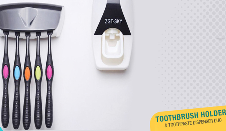 Toothbrush Holder & Toothpaste Dispenser Duo